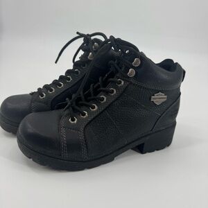Harley Davidson Black Leather Lace Up Motorcycle Boots Womens 8.5
